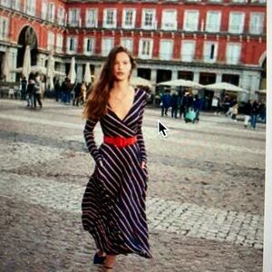 Boden Navy and Red Striped Long Sleeve Dress